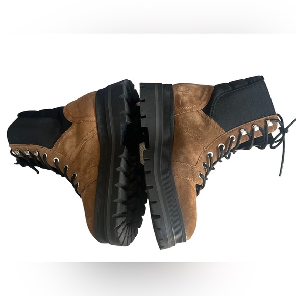 Marc Fisher Sashia Platform Combat Boot Leather Suede Brown Black EUC like New - Picture 5 of 9